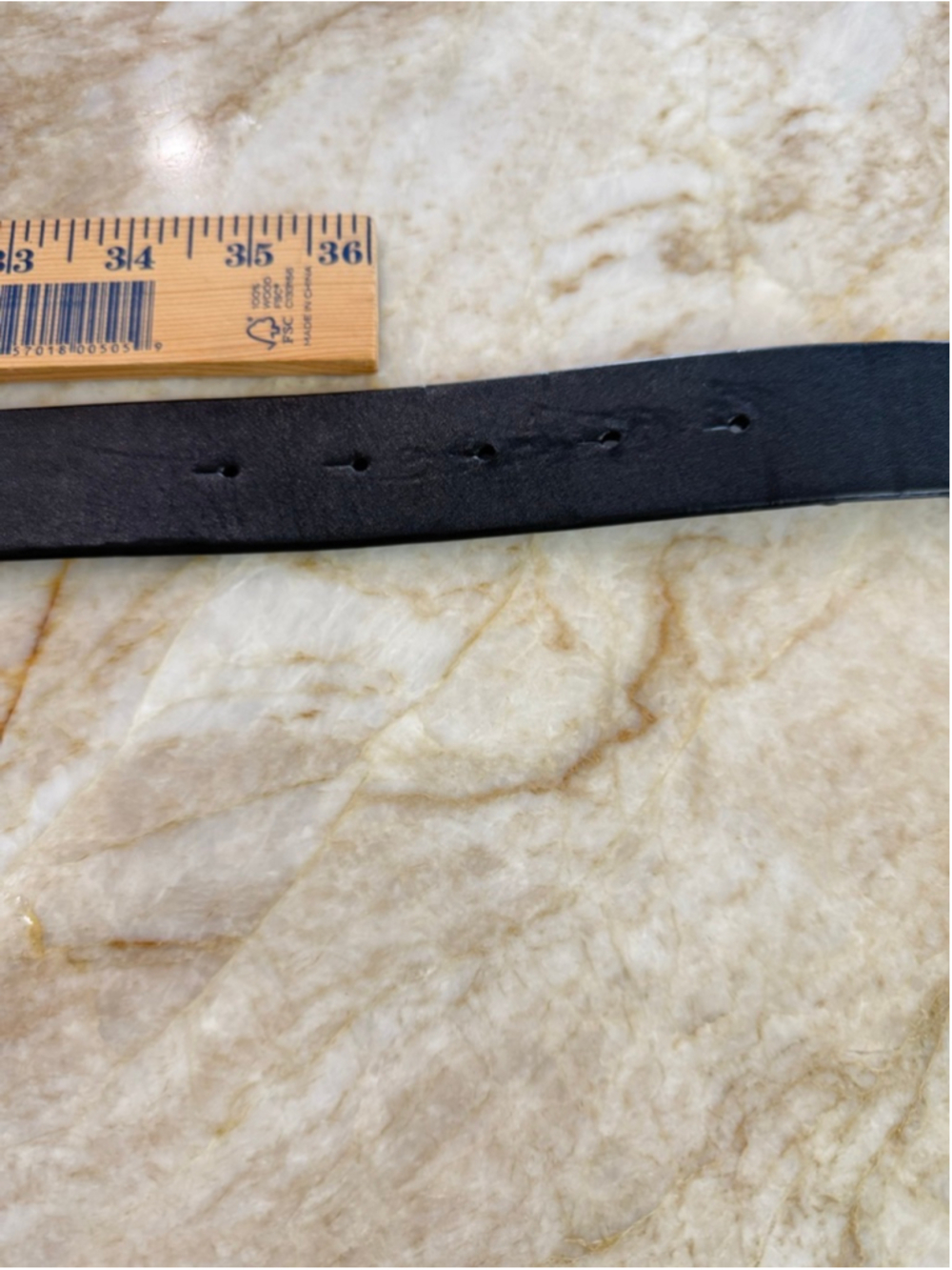 Lauren Ralph Lauren Black Leather Belt with Gold Buckle, monogram in large lette - Picture 8 of 10